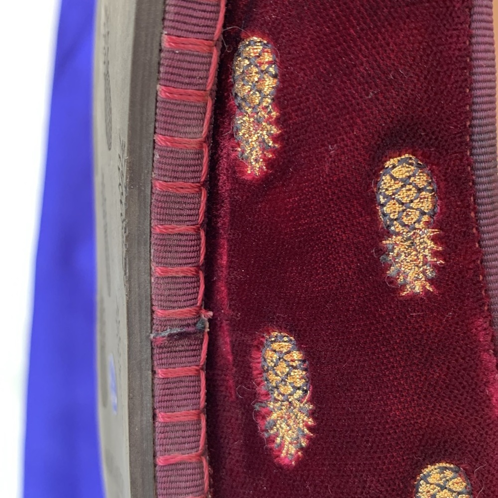 Aquazzura Maroon Velvet Embroidered Golden Pineapple Print Slip-On Ballet Flats - Picture 10 of 15